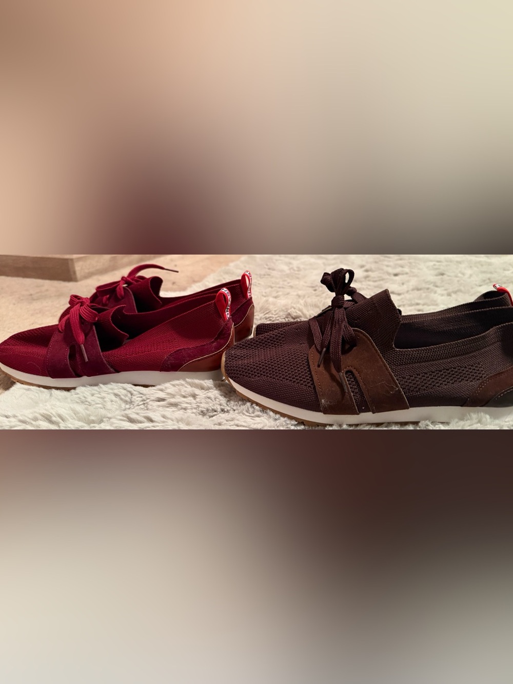 Women’s Knit Lace-Up Sneakers in Burgundy and Brown